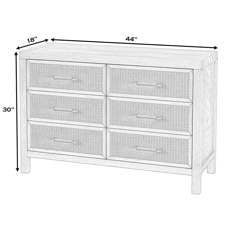 Beaumont Lane Modern Cane And Solid Wood 6-Drawer Dresser in Natural