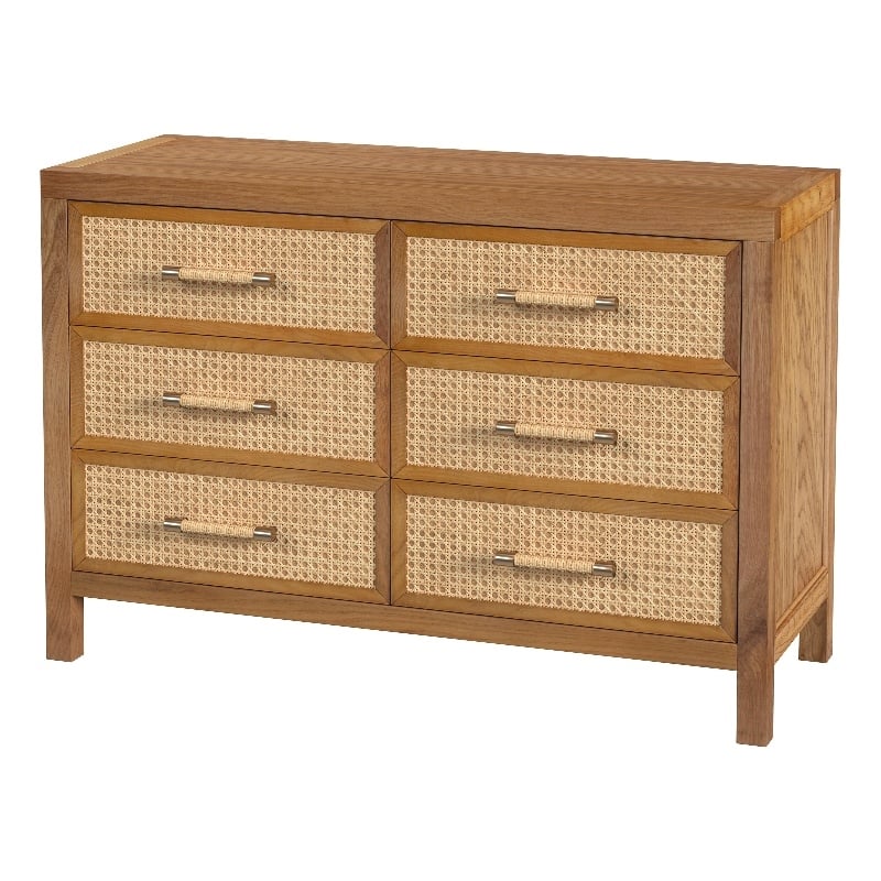 Beaumont Lane Modern Cane And Solid Wood 6-Drawer Dresser in Natural