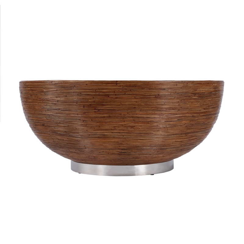 Beaumont Lane Contemporary Rattan Drum Coffee Table in Brown