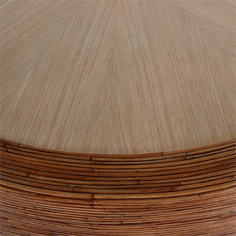 Beaumont Lane Contemporary Rattan Drum Coffee Table in Brown