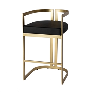 Beaumont Lane Modern Faux Leather 35&quot Barstool in Black / Gold