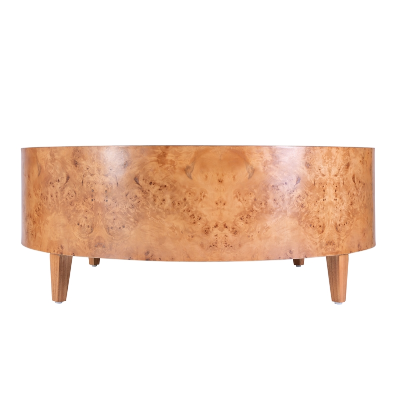 Beaumont Lane Mid-Century Round Burl Coffee Table in Traditional Brown Burl