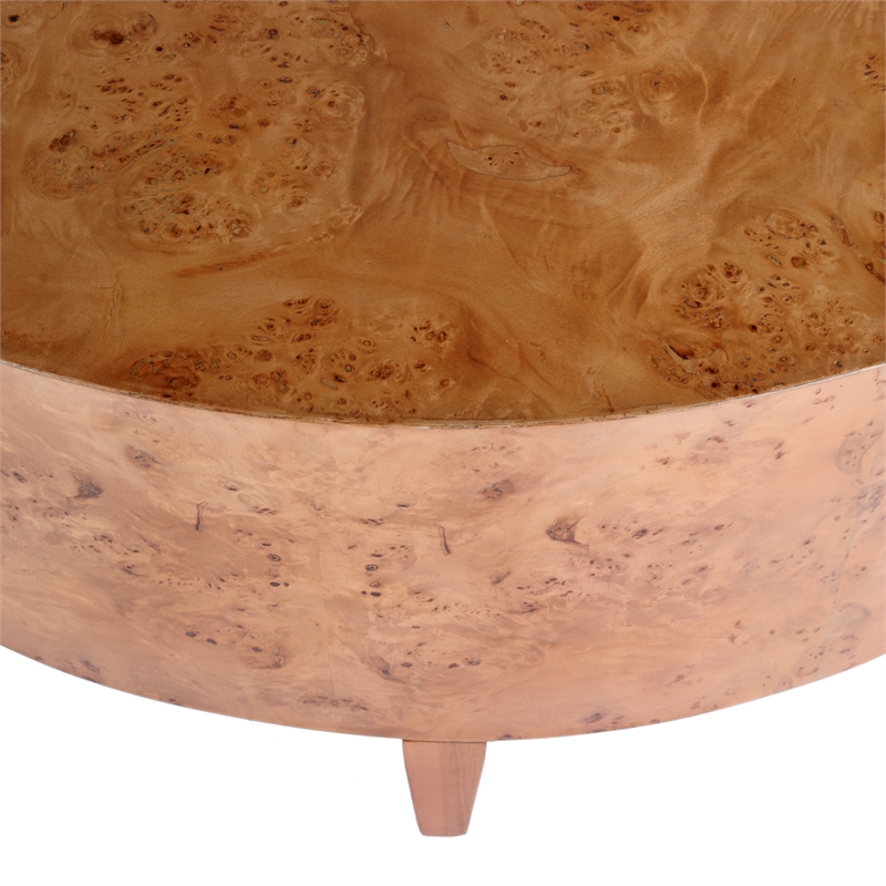 Beaumont Lane Mid-Century Round Burl Coffee Table in Traditional Brown Burl