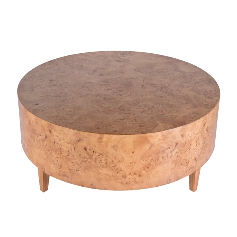 Beaumont Lane Mid-Century Round Burl Coffee Table in Traditional Brown Burl
