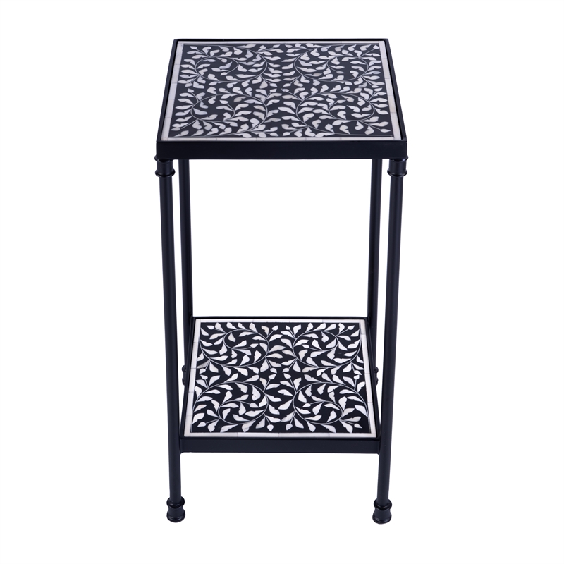 Beaumont Lane Modern Resin And Bone Inlay Side Table in Black / White