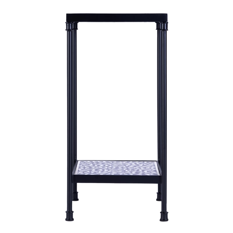Beaumont Lane Modern Resin And Bone Inlay Side Table in Black / White