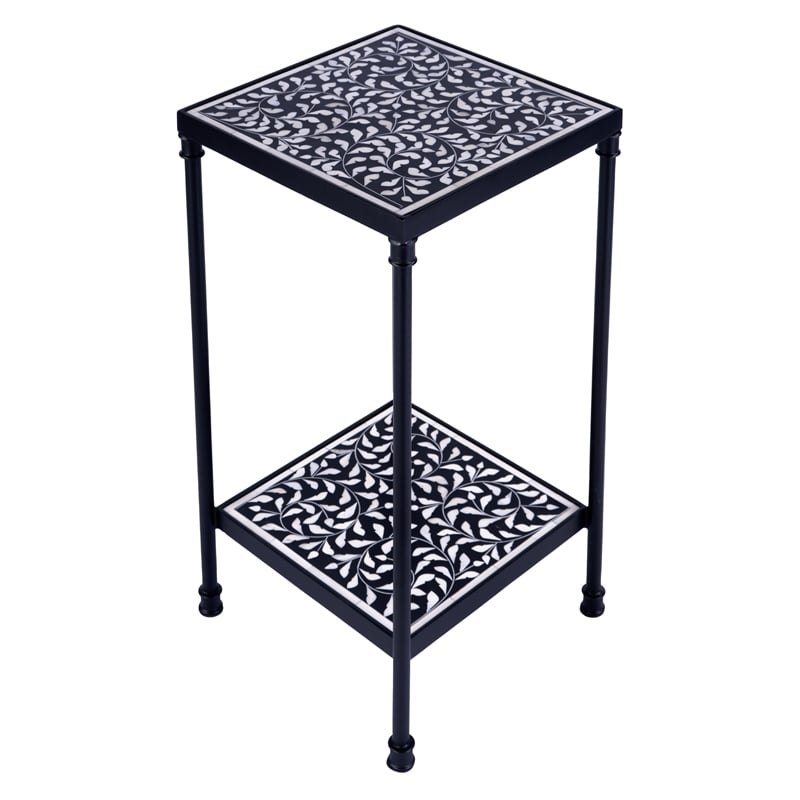 Beaumont Lane Modern Resin And Bone Inlay Side Table in Black / White
