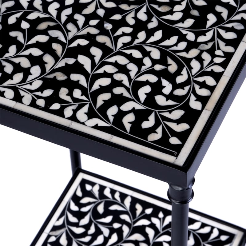 Beaumont Lane Modern Resin And Bone Inlay Side Table in Black / White