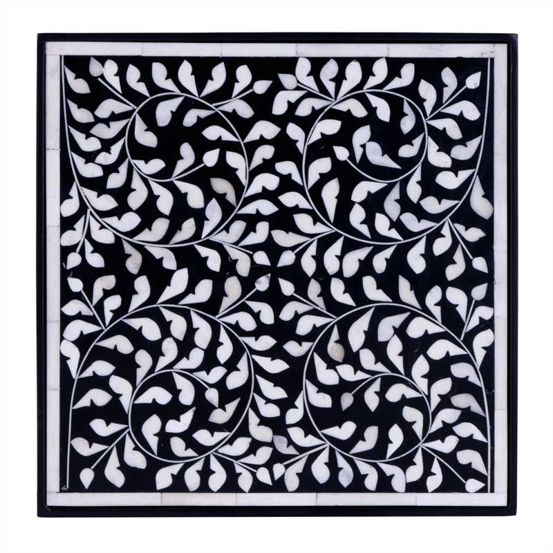 Beaumont Lane Modern Resin And Bone Inlay Side Table in Black / White