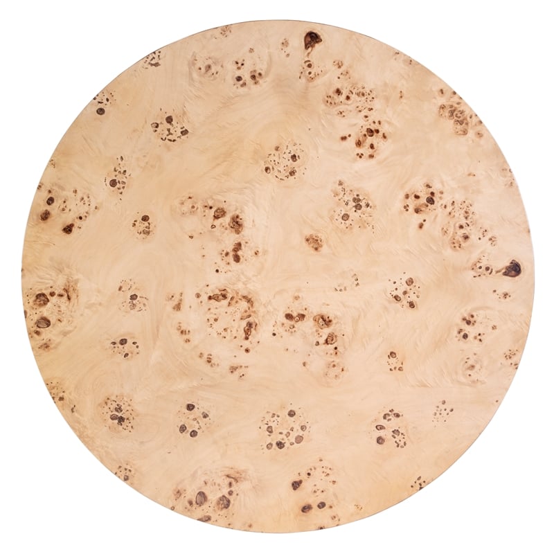 Beaumont Lane Mid-Century Round Burl Coffee Table in Light Brown Burl