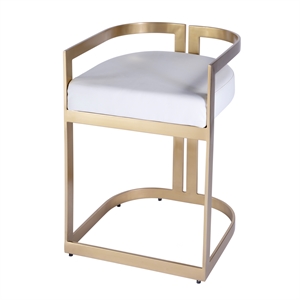 Beaumont Lane Modern Faux Leather 23&quot Dining Stool in Gold / White