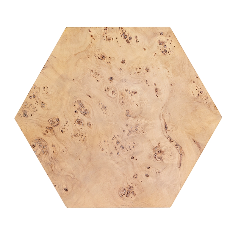 Beaumont Lane Modern Burl Wood Hexagon Side Table in Light Burl