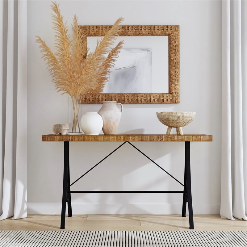 Beaumont Lane Coastal Woven Banana Leaf Wall Mirror in Brown