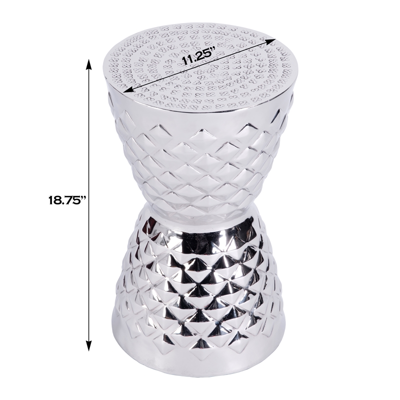 Beaumont Lane Contemporary Metal Drum End Table in Silver Finish