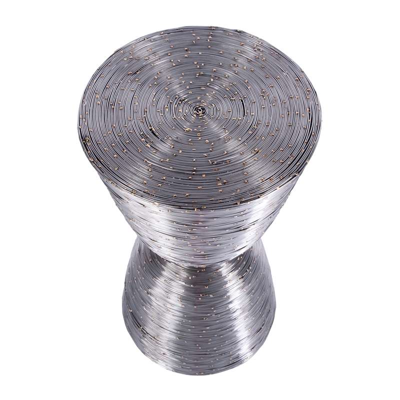 Beaumont Lane Contemporary Drum End Table in Polished Silver