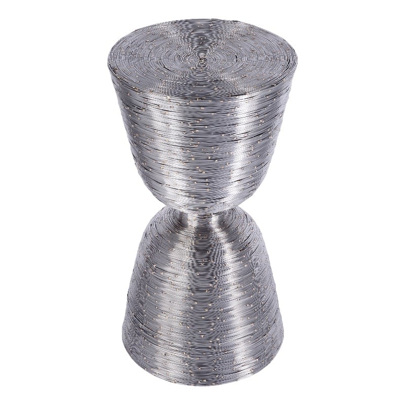 Beaumont Lane Contemporary Drum End Table in Polished Silver