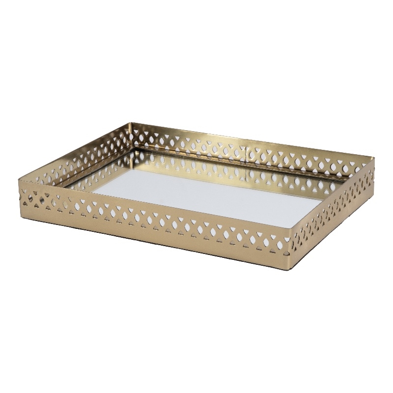 Beaumont Lane Modern Rectangle Serving Tray in Polished Gold