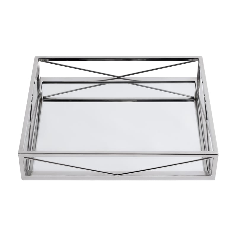 Beaumont Lane Modern Rectangle Serving Tray in Polished Silver