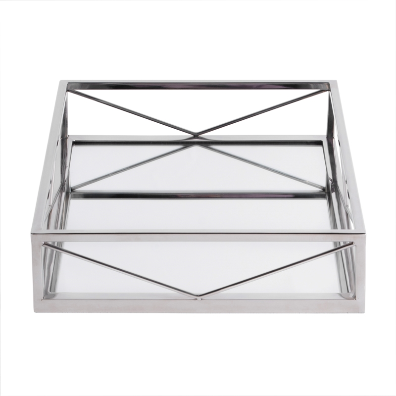 Beaumont Lane Modern Rectangle Serving Tray in Polished Silver