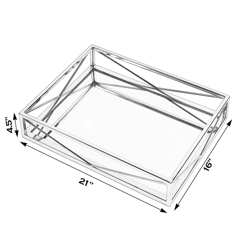 Beaumont Lane Modern Rectangle Serving Tray in Polished Silver