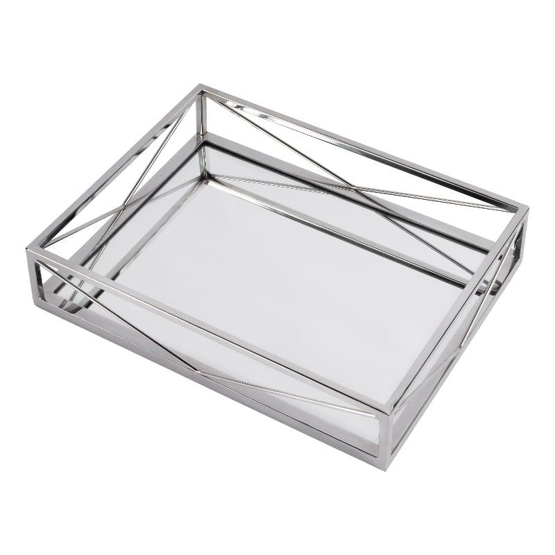 Beaumont Lane Modern Rectangle Serving Tray in Polished Silver