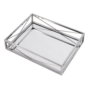 Beaumont Lane Modern Rectangle Serving Tray in Polished Silver