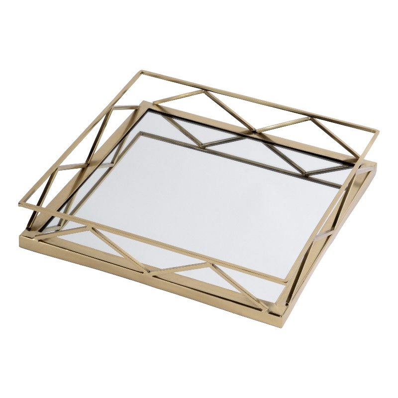 Beaumont Lane Modern Rectangle Mirrored Serving Tray in Polished Gold