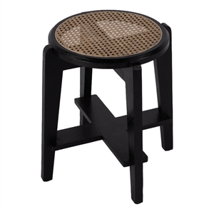 Beaumont Lane Transitional Round Cane and Wood Stool in Brown