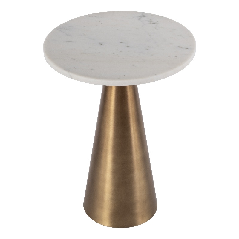 Beaumont Lane Mid-Century Round Marble and Metal Side Table in Antique Gold