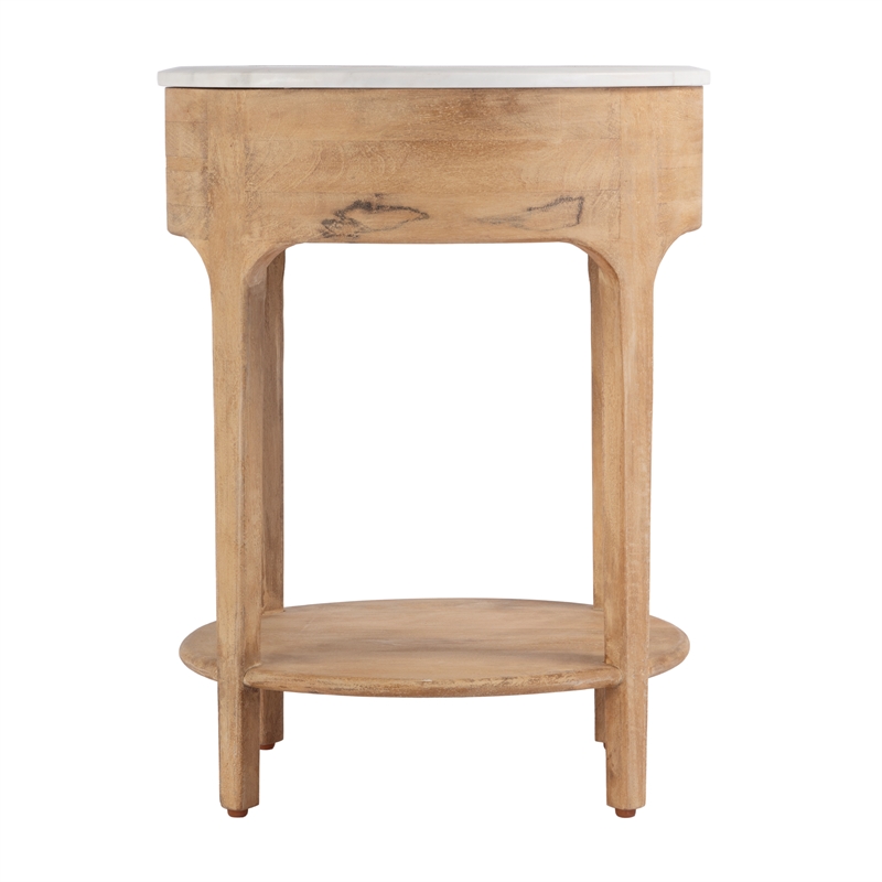 Beaumont Lane Mid-Century Marble and Wood 1 Drawer Nightstand in Natural