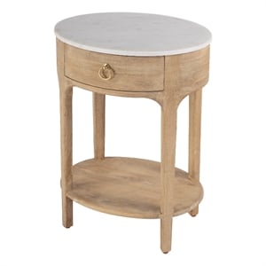 Beaumont Lane Mid-Century Marble and Wood 1 Drawer Nightstand in Natural