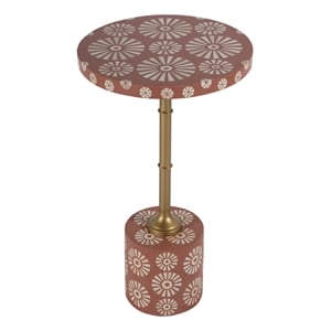 Beaumont Lane Transitional 14&quot Round Bone Inlay Iron Side Table in Rose/Gold
