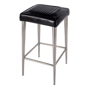 Beaumont Lane 32&quotH Leather and Metal Square Backless Bar Stool in Black