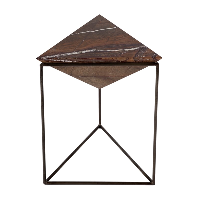 Beaumont Lane Modern Triangular Marble and Iron Side Table in Brown