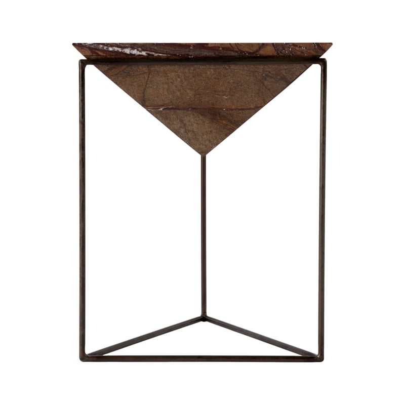Beaumont Lane Modern Triangular Marble and Iron Side Table in Brown