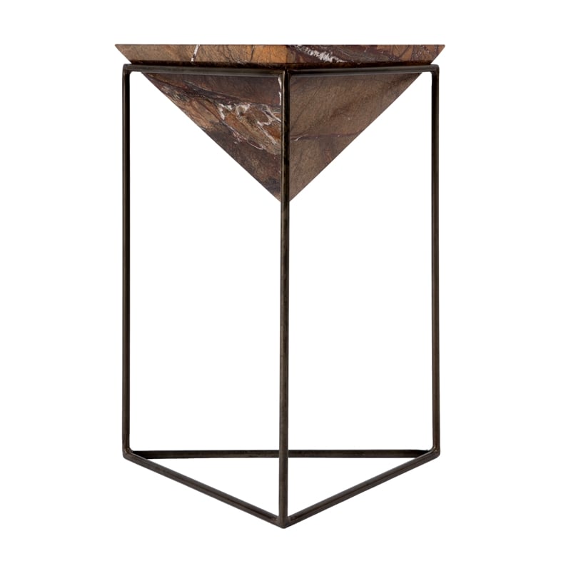 Beaumont Lane Modern Triangular Marble and Iron Side Table in Brown