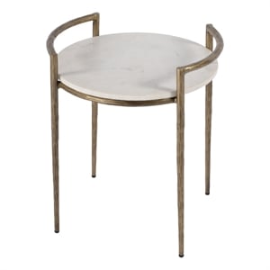 Beaumont Lane Modern 19&quot Round Marble and Iron Side Table in Ivory