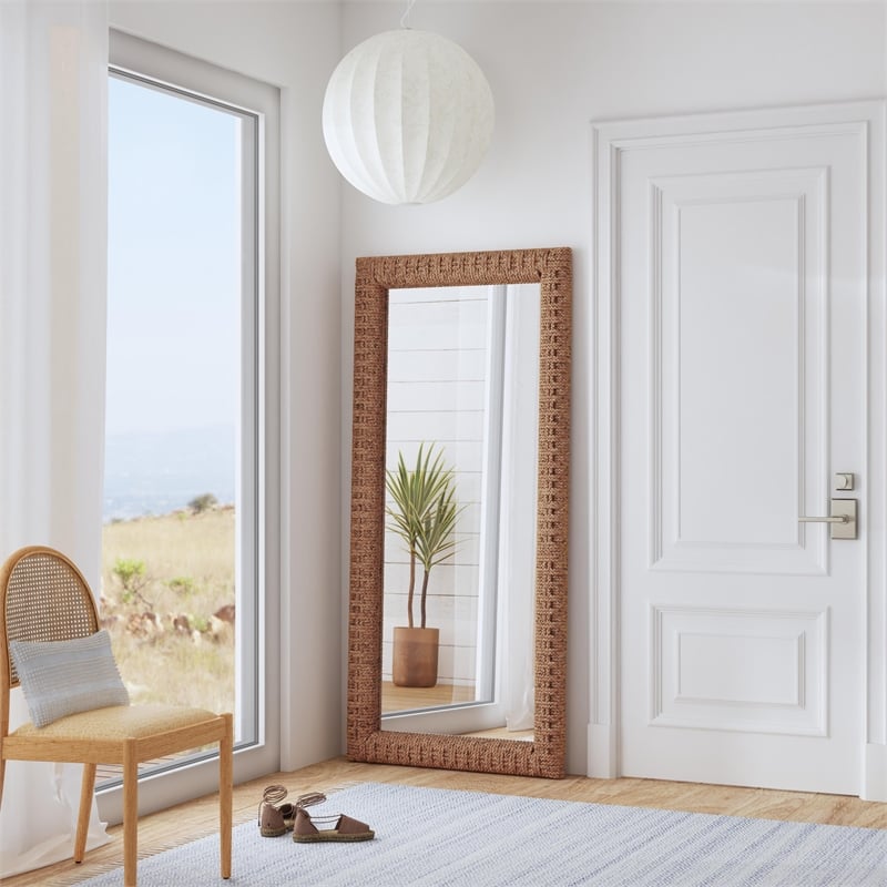 Beaumont Lane Modern Coastal Woven Floor Mirror in Banana Leaf