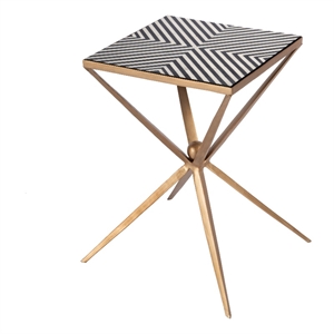 Beaumont Lane Contemporary Square Bone In-Lay & Metal Side Table in Black Gold