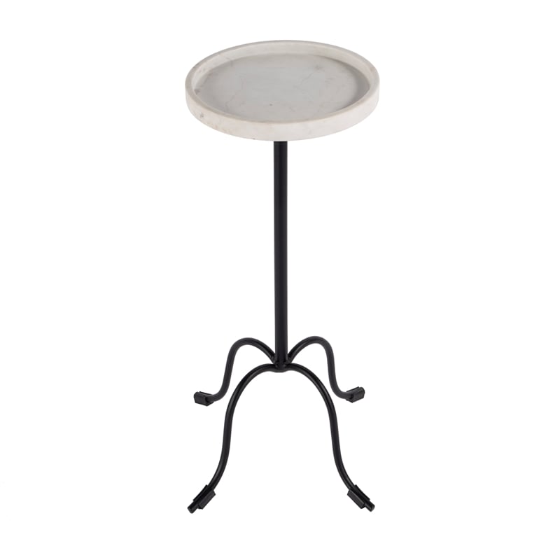 Beaumont Lane Modern Traditional Round Marble and Iron Side Table