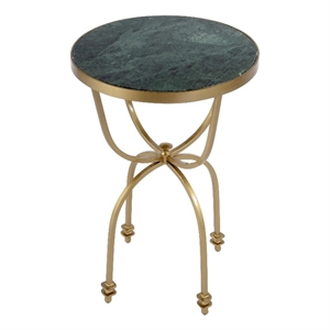 Beaumont Lane Transitional 16&quotW Round Marble Side Table in Green Marble