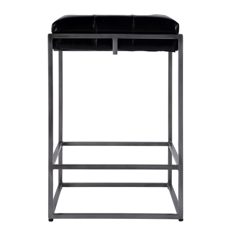 Beaumont Lane Transitional 26 in Seat Hght Leather Counter Stool in Black