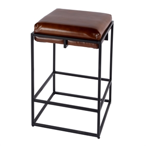Beaumont Lane Transitional 26 in Seat Height Leather Counter Stool in Brown