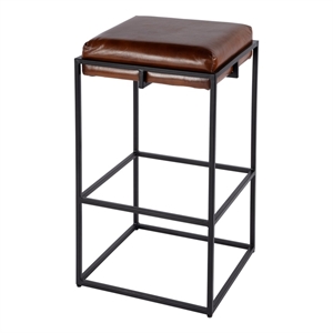 Beaumont Lane Transitional 31&quot Seat Height Leather Bar Stool in Brown