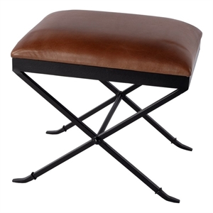 Beaumont Lane Transitional 20&quotW Leather Accent Stool in Brown