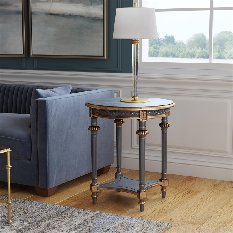 Beaumont Lane Traditional 24 in W Round Wood End Table in Pastel Blue