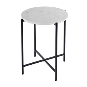 Beaumont Lane Contemporary 19&quotW Round Marble Side Table in White