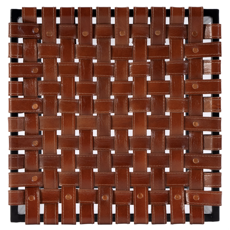 Beaumont Lane Mid-Century 24 in Seat Height Leather Counter Stool in Brown