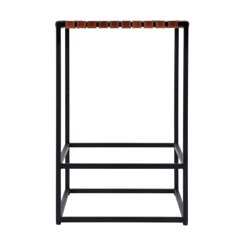 Beaumont Lane Mid-Century 24 in Seat Height Leather Counter Stool in Brown