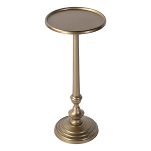 Beaumont Lane Transitional 10&quotW Round Metal Pedestal End Table in Gold